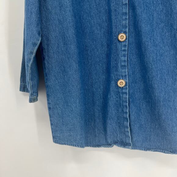 80s Vintage Western Denim Bejeweled Button Down Jacket Medium - Picture 3 of 6
